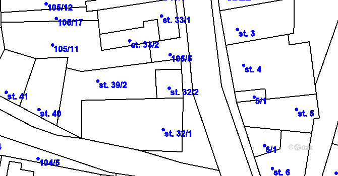 Parcela st. 32/2 v KÚ Kobylničky, Katastrální mapa