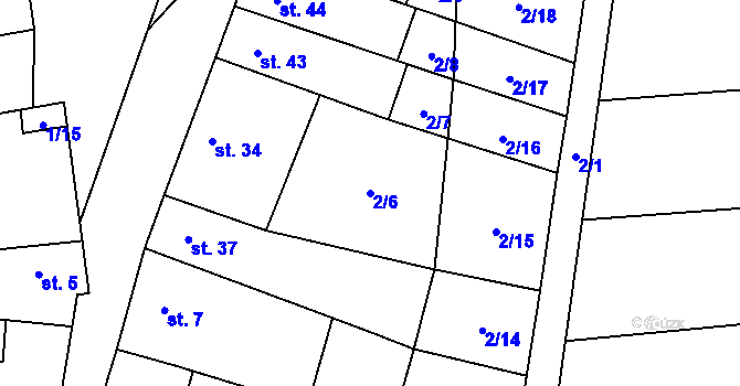 Parcela st. 2/6 v KÚ Kobylničky, Katastrální mapa