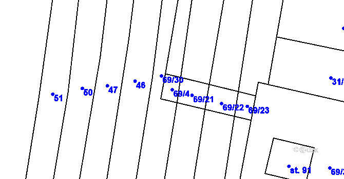 Parcela st. 69/4 v KÚ Kobylničky, Katastrální mapa