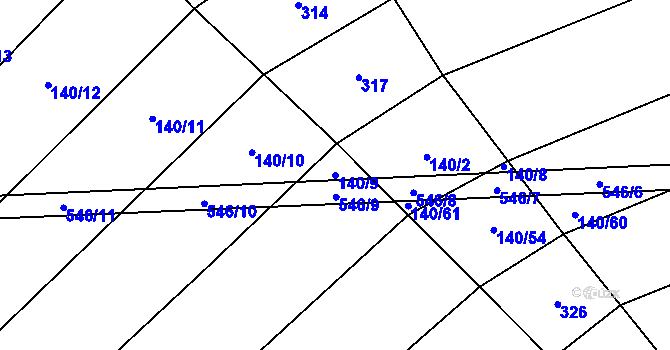 Parcela st. 140/9 v KÚ Kobylničky, Katastrální mapa