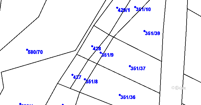 Parcela st. 351/9 v KÚ Křenůvky, Katastrální mapa