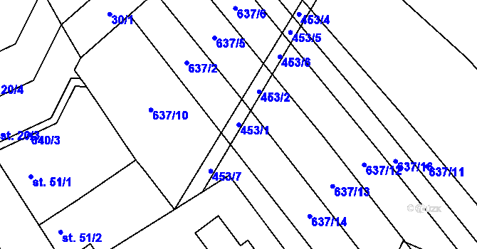Parcela st. 453/1 v KÚ Křenůvky, Katastrální mapa