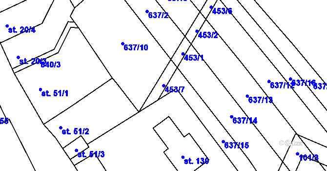 Parcela st. 453/7 v KÚ Křenůvky, Katastrální mapa