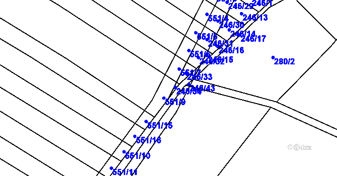 Parcela st. 551/8 v KÚ Křenůvky, Katastrální mapa