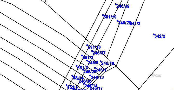 Parcela st. 551/18 v KÚ Křenůvky, Katastrální mapa