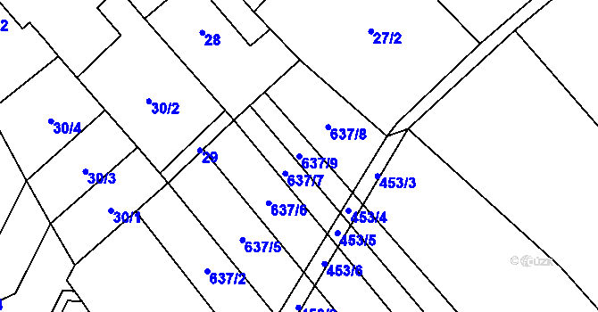 Parcela st. 637/9 v KÚ Křenůvky, Katastrální mapa