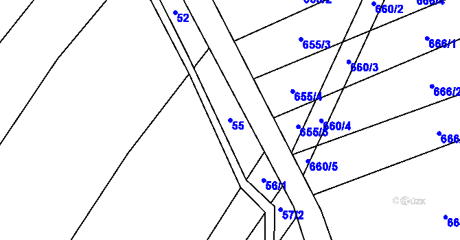 Parcela st. 55 v KÚ Křenůvky, Katastrální mapa