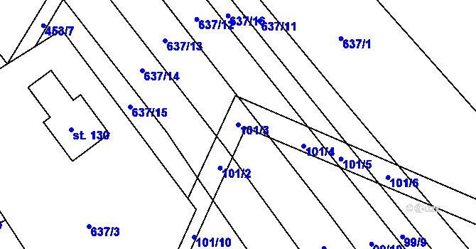 Parcela st. 101/3 v KÚ Křenůvky, Katastrální mapa
