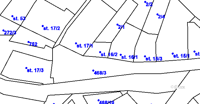 Parcela st. 16/2 v KÚ Křenůvky, Katastrální mapa