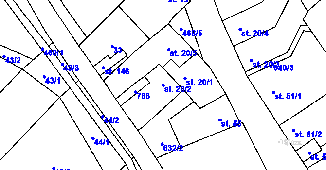 Parcela st. 20/2 v KÚ Křenůvky, Katastrální mapa