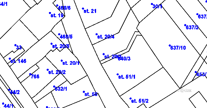 Parcela st. 20/3 v KÚ Křenůvky, Katastrální mapa