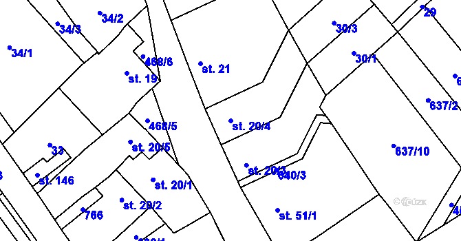 Parcela st. 20/4 v KÚ Křenůvky, Katastrální mapa