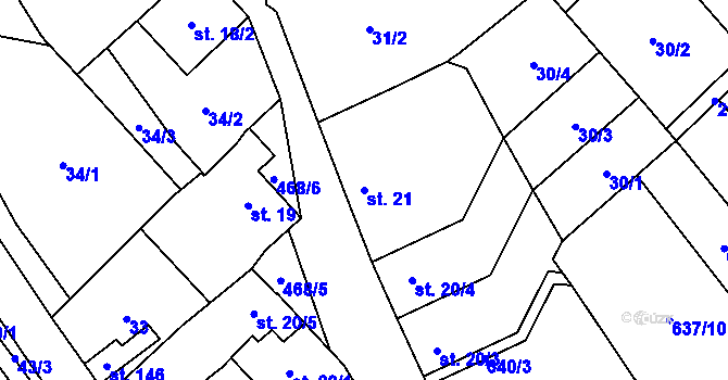 Parcela st. 21 v KÚ Křenůvky, Katastrální mapa