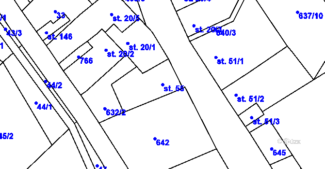 Parcela st. 55 v KÚ Křenůvky, Katastrální mapa