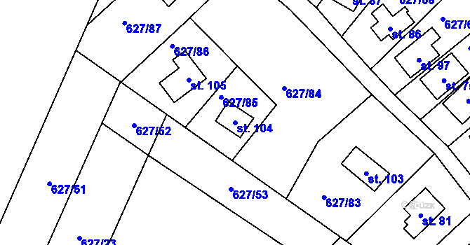Parcela st. 104 v KÚ Křenůvky, Katastrální mapa