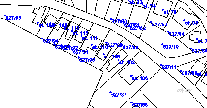 Parcela st. 109 v KÚ Křenůvky, Katastrální mapa