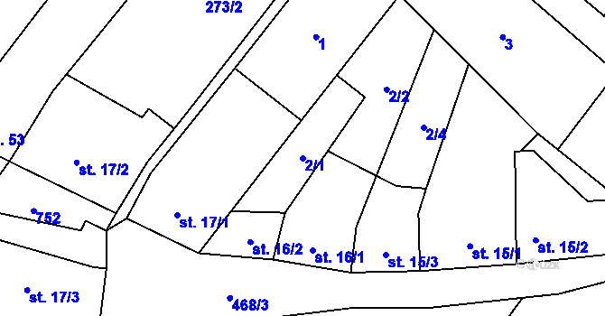 Parcela st. 2/1 v KÚ Křenůvky, Katastrální mapa