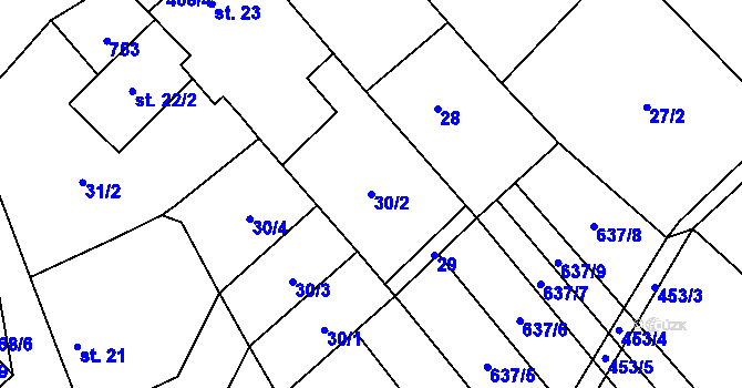 Parcela st. 30/2 v KÚ Křenůvky, Katastrální mapa