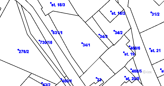 Parcela st. 34/1 v KÚ Křenůvky, Katastrální mapa