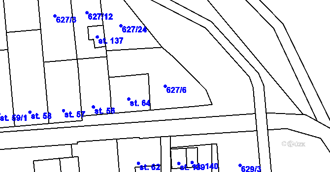 Parcela st. 627/6 v KÚ Křenůvky, Katastrální mapa