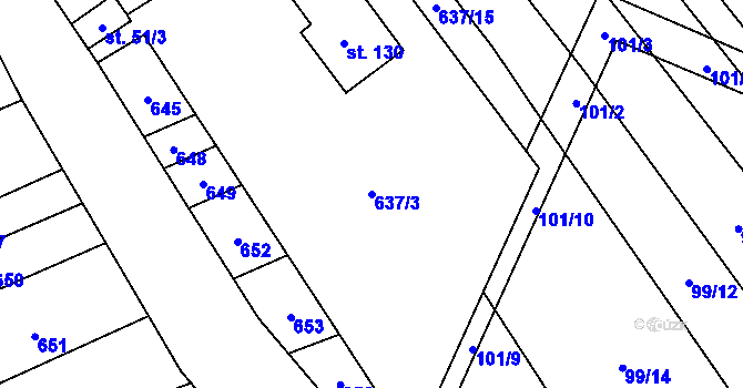 Parcela st. 637/3 v KÚ Křenůvky, Katastrální mapa