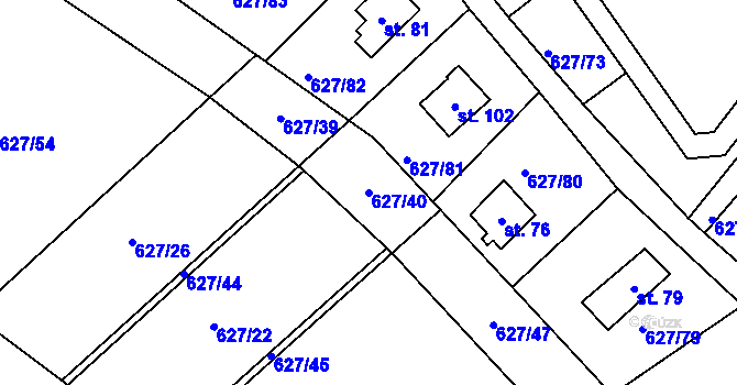 Parcela st. 627/40 v KÚ Křenůvky, Katastrální mapa