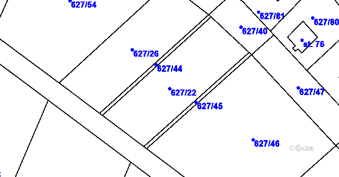 Parcela st. 627/22 v KÚ Křenůvky, Katastrální mapa