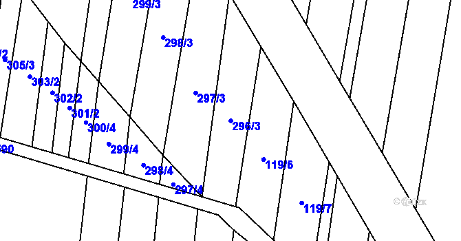 Parcela st. 296/3 v KÚ Myslejovice, Katastrální mapa