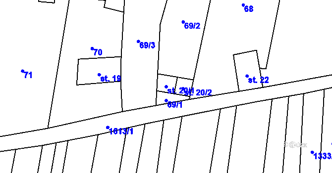 Parcela st. 20/1 v KÚ Myslejovice, Katastrální mapa