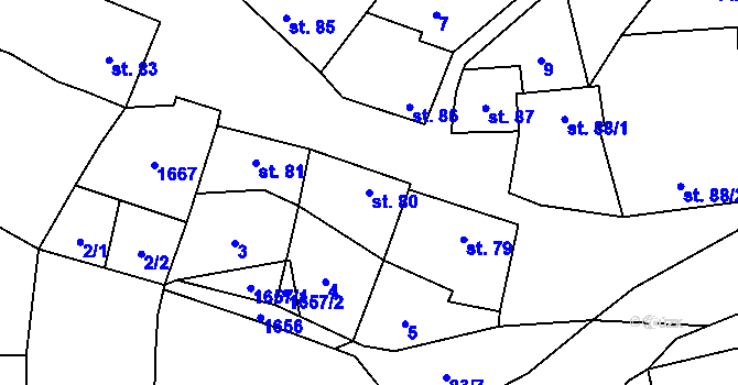 Parcela st. 80 v KÚ Myslejovice, Katastrální mapa