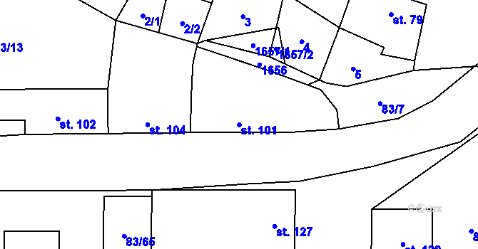 Parcela st. 101 v KÚ Myslejovice, Katastrální mapa