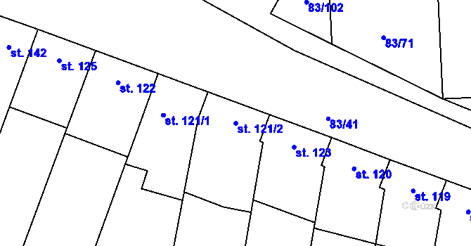 Parcela st. 121/2 v KÚ Myslejovice, Katastrální mapa