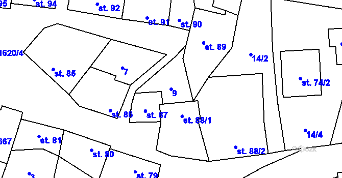 Parcela st. 9 v KÚ Myslejovice, Katastrální mapa