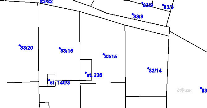 Parcela st. 83/15 v KÚ Myslejovice, Katastrální mapa