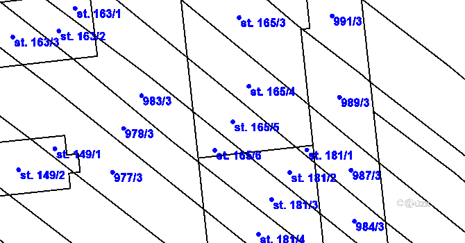 Parcela st. 165/5 v KÚ Myslejovice, Katastrální mapa
