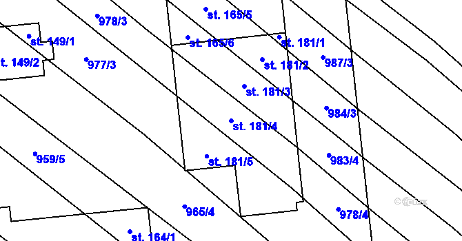Parcela st. 181/4 v KÚ Myslejovice, Katastrální mapa