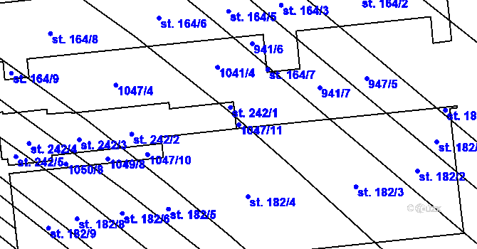 Parcela st. 1047/11 v KÚ Myslejovice, Katastrální mapa