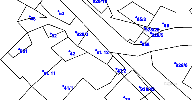 Parcela st. 12 v KÚ Mysletice, Katastrální mapa