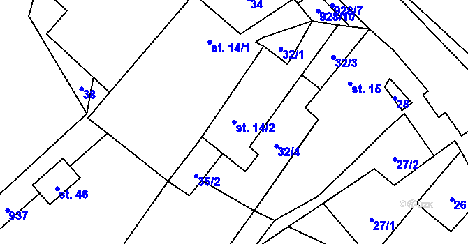 Parcela st. 14/2 v KÚ Mysletice, Katastrální mapa