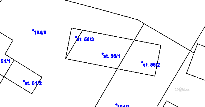 Parcela st. 56/1 v KÚ Mysletice, Katastrální mapa