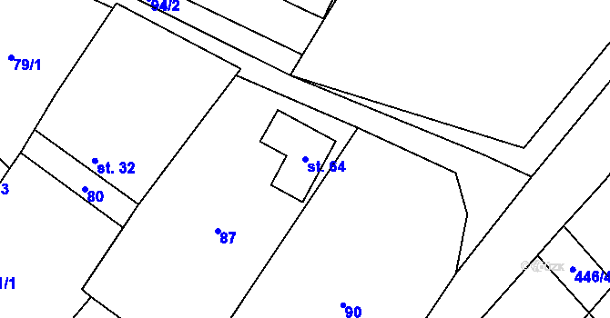 Parcela st. 64 v KÚ Mysletice, Katastrální mapa
