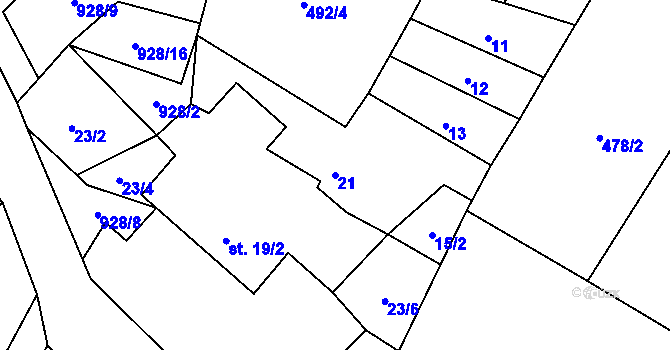 Parcela st. 21 v KÚ Mysletice, Katastrální mapa