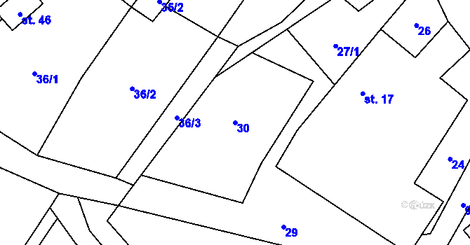 Parcela st. 30 v KÚ Mysletice, Katastrální mapa