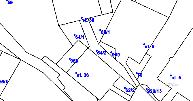 Parcela st. 64/2 v KÚ Mysletice, Katastrální mapa