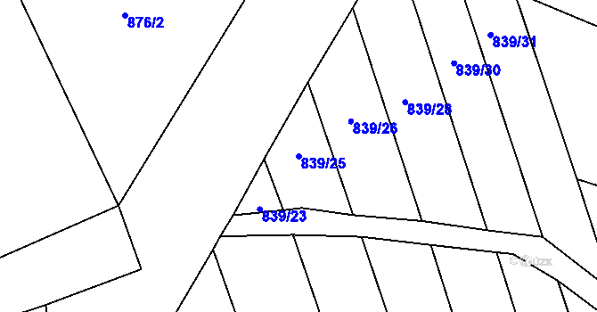 Parcela st. 839/25 v KÚ Mysletice, Katastrální mapa