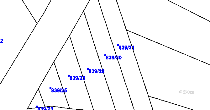 Parcela st. 839/30 v KÚ Mysletice, Katastrální mapa