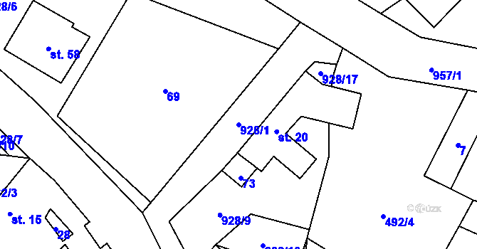 Parcela st. 928/1 v KÚ Mysletice, Katastrální mapa