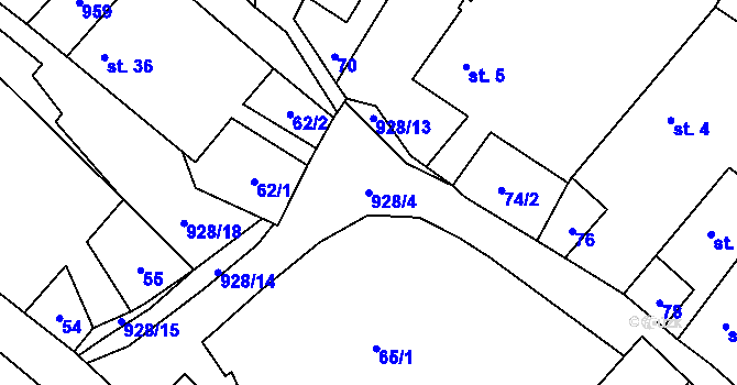 Parcela st. 928/4 v KÚ Mysletice, Katastrální mapa