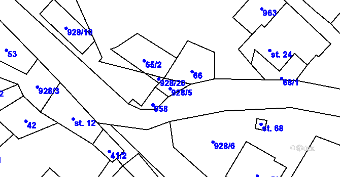 Parcela st. 928/5 v KÚ Mysletice, Katastrální mapa