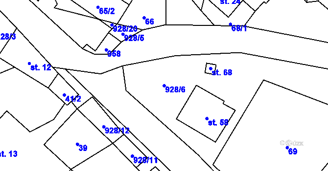 Parcela st. 928/6 v KÚ Mysletice, Katastrální mapa